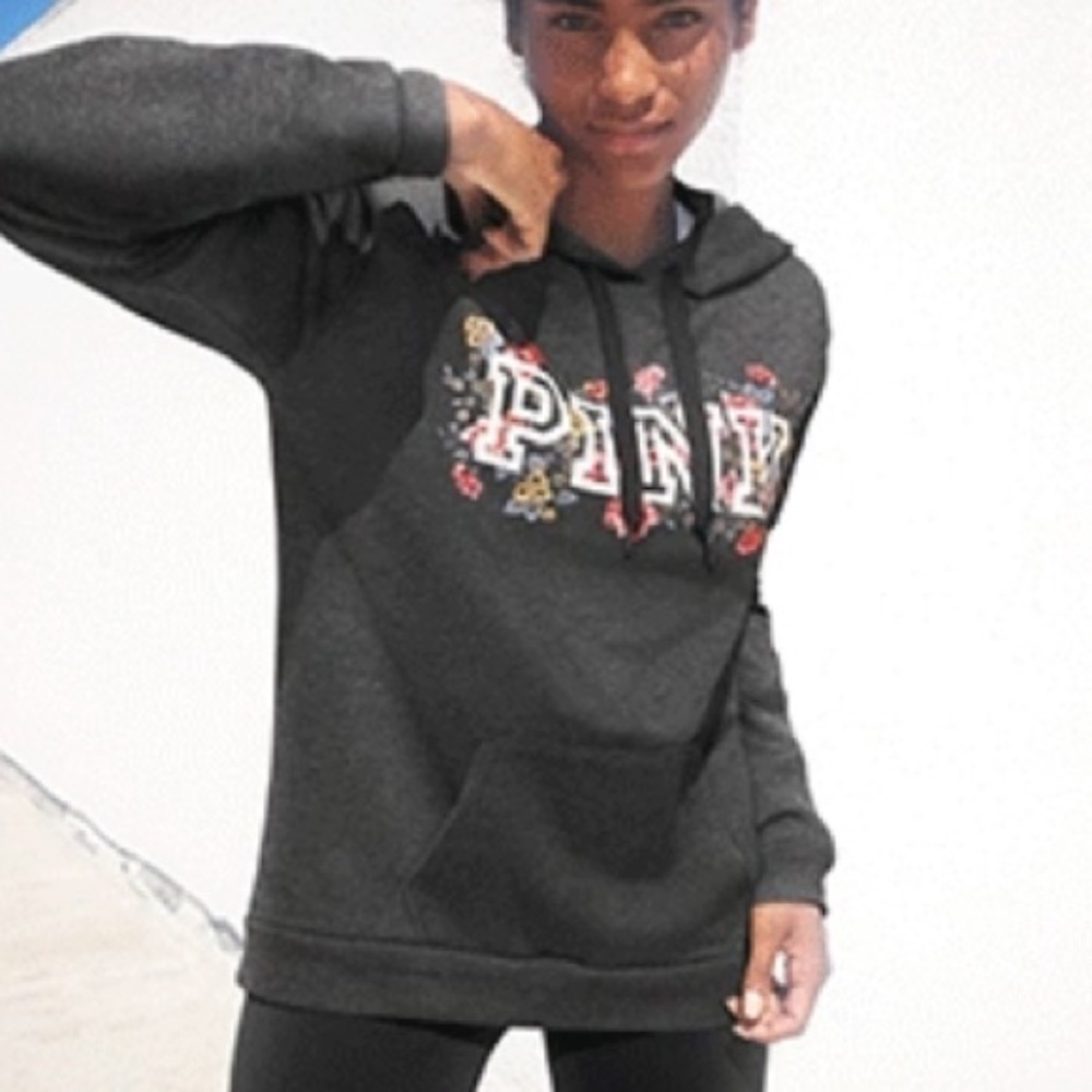 NEW💗VS PINK GREY FLORAL LOGO PULLOVER HOODIE - Picture 7 of 7